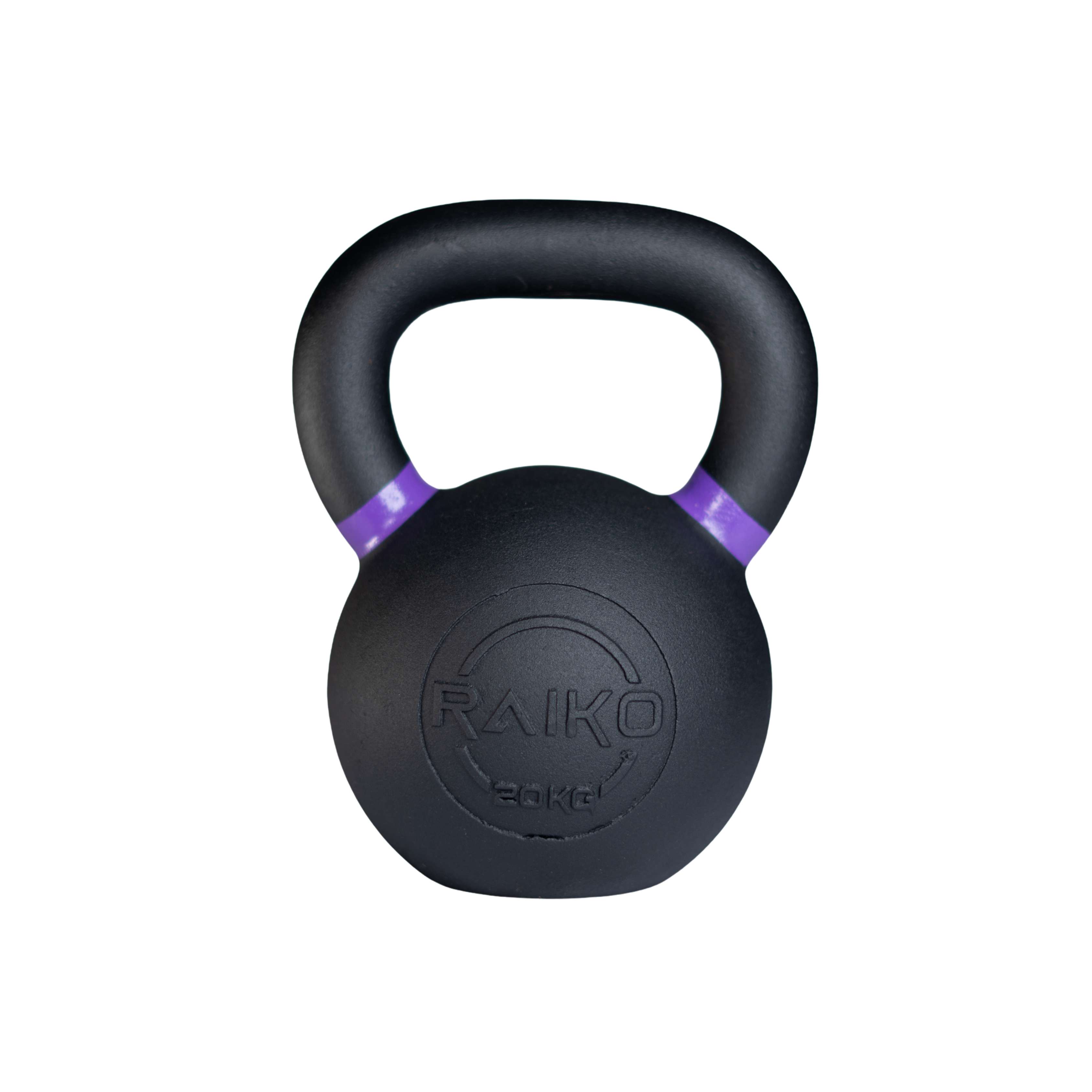 Sort kettlebell fra Raiko Sport på 20 kg med lilla markering ved håndtaket